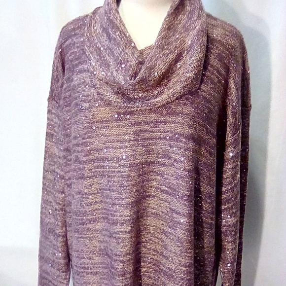 Design History Size 1X Mauve Sparkle Cowl Sweater - Picture 2 of 6